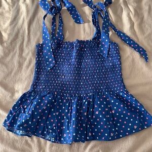 Lilly Pulitzer Blue and Pink Smocked Blouse with Tie Straps